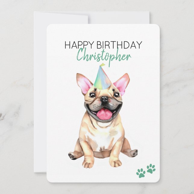 Fransk Bulldog Hund Personlig Grattis på födelseda Kort (Framsida)