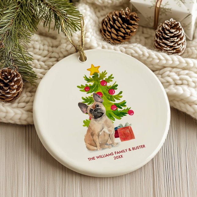 Fransk Bulldog Hund Personlig jul Julgransprydnad Keramik (Skapare uppladdad)