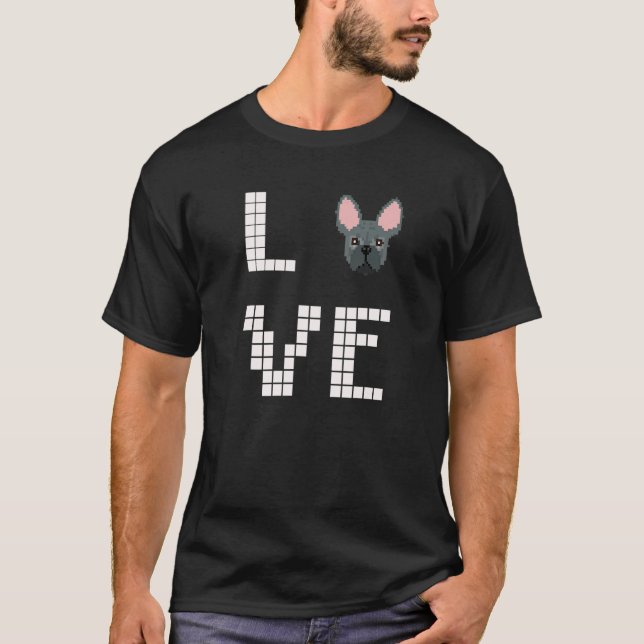 Fransk Bulldog Hund Pixel Art T Shirt (Framsida)