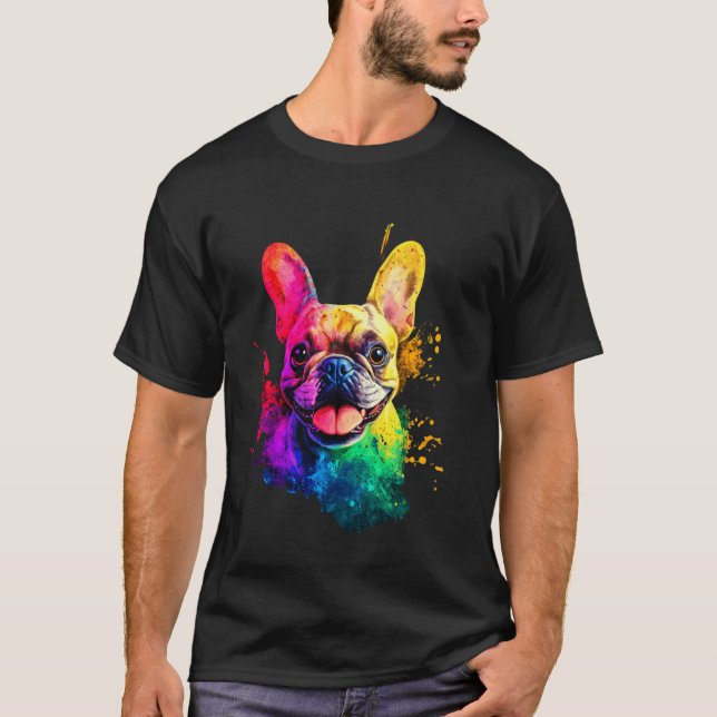 Fransk Bulldog Hund Popkonst T Shirt (Framsida)