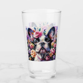 Fransk Bulldog Hund Ro Blommigt Rosa Black White Glaskopp