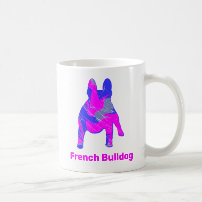 Fransk Bulldog Hund Rosa & Blue Abstrakt White Kaffemugg (Höger)