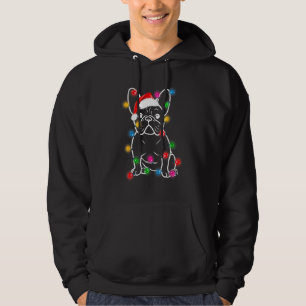 Fransk Bulldog Hund Santa Hat Ljus Julafton Pajama Hoodie