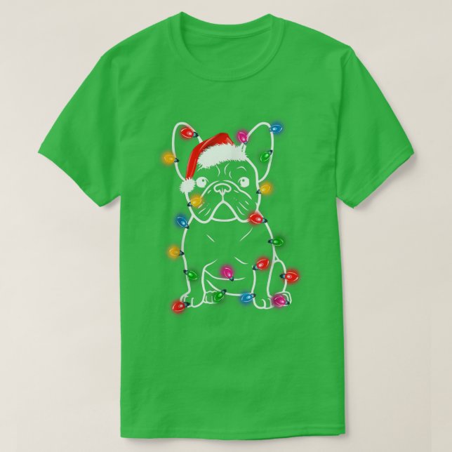 Fransk Bulldog Hund Santa hat Ljus Julafton Pajama T Shirt (Design framsida)