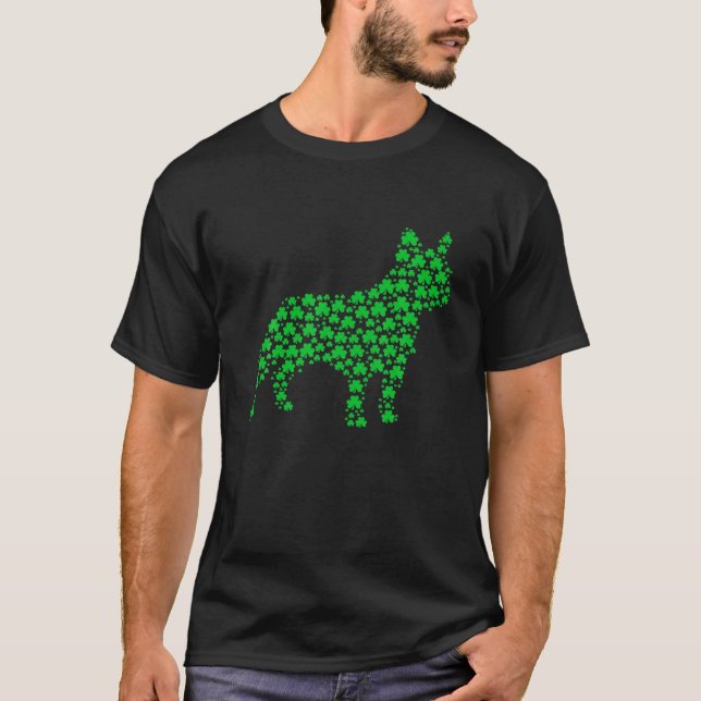 Fransk Bulldog Hund Shamrock St.Patrick's Day Pupp T Shirt (Framsida)