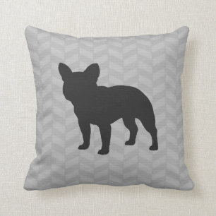 Fransk Bulldog Hund Silhouette Grått Herringbone Kudde
