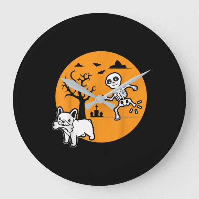Fransk Bulldog Hund Skeleton Bone Halloween Costum Stor Klocka (Framsida)