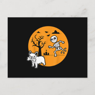 Fransk Bulldog Hund Skelett Ben Halloween Kostym Helg Vykort