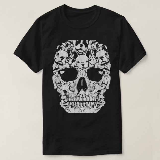 Fransk Bulldog Hund Skull Halloween Costumes Gift T Shirt (Design framsida)