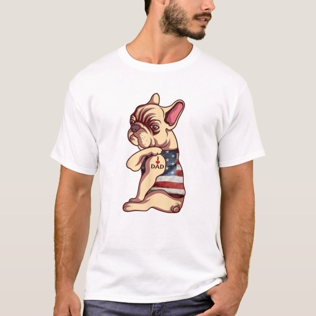 Fransk Bulldog Hund Tattoo I Kärlek Pappa Funny Fa T Shirt (Framsida)