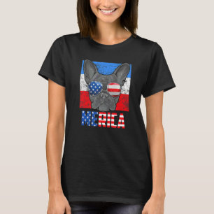 Fransk Bulldog Hund USA 4 juli Amerikanska Flagga T Shirt