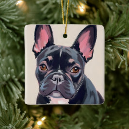 Fransk Bulldog Hund Vattenfärg Husdjur Målning Julgransprydnad Keramik