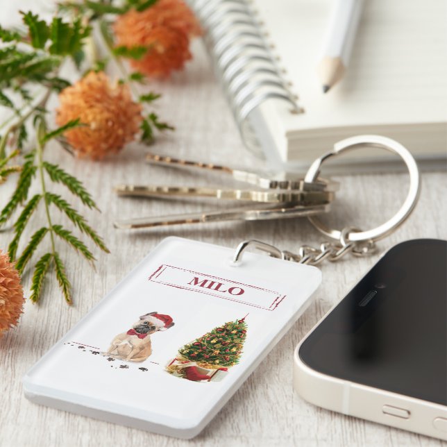 Fransk Bulldog Hund vid jul med Träd (Högra Framsidan)