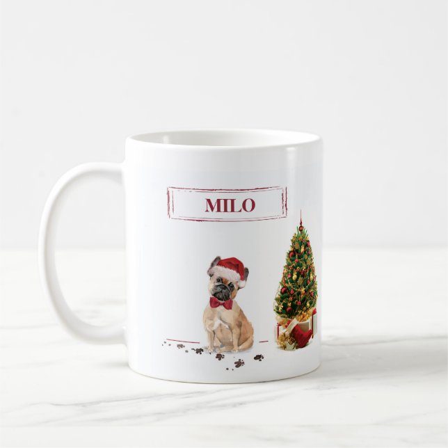 Fransk Bulldog Hund vid jul med Träd Kaffemugg (Vänster)
