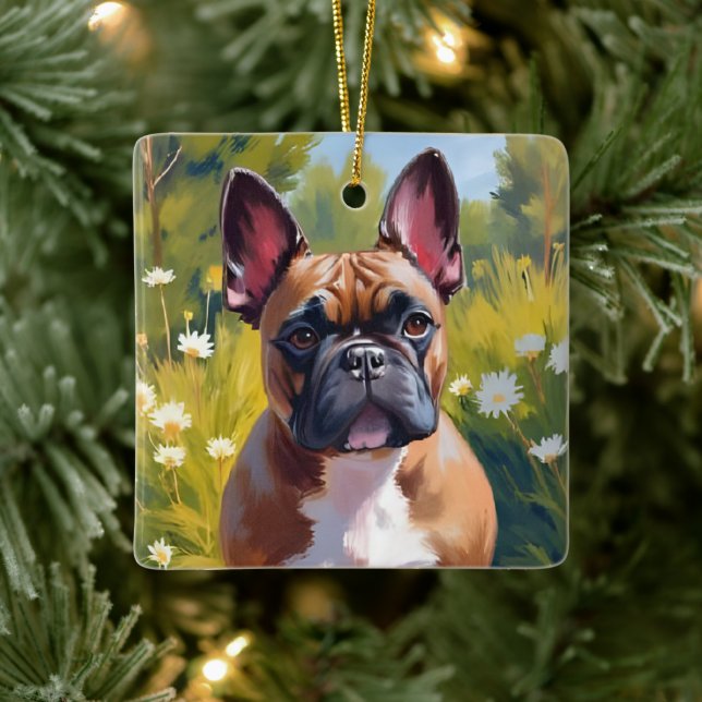 Fransk Bulldog | Husdjur Målning Hund Konst Julgransprydnad Keramik (Träd)