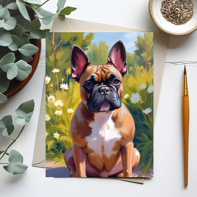 Fransk Bulldog Husdjur Målning Hund Konst Vykort (Skapare uppladdad)