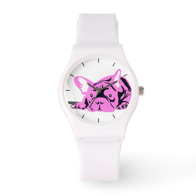 Fransk Bulldog Husdjur rosa Armbandsur (Framsida)