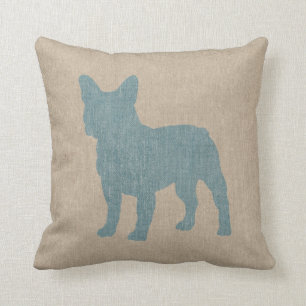 Fransk Bulldog i Blue på Linen look Kudde