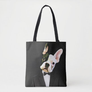 Fransk Bulldog i en Tuxedo Tote Bag Tygkasse