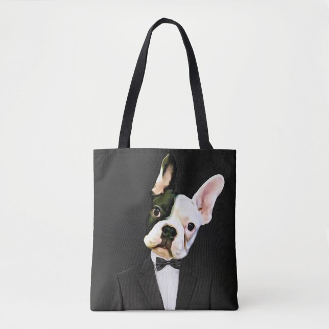 Fransk Bulldog i en Tuxedo Tote Bag Tygkasse (Framsida)