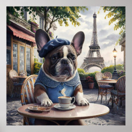 Fransk Bulldog i ett kafé i Paris Poster