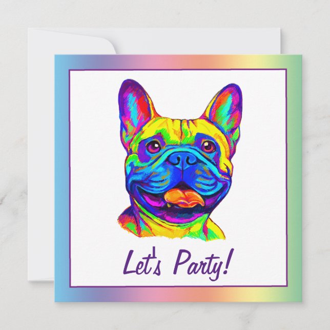 Fransk Bulldog i Färg Birthday Inbjudningar (Framsida)