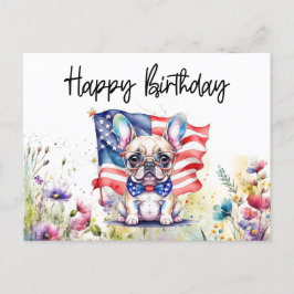 Fransk Bulldog i Flower Fält Birthday Vykort