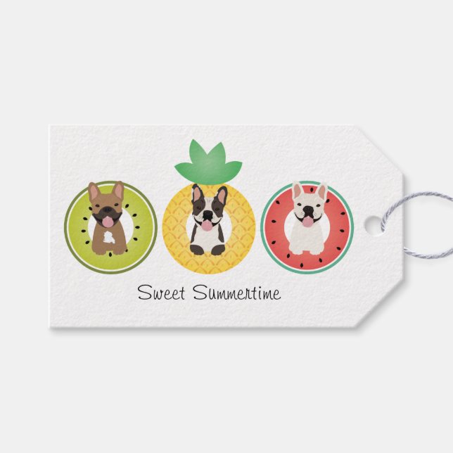 Fransk Bulldog i Fruit Bassäng Flyter Mönster Presentetikett (Framsidan (Horisontell))