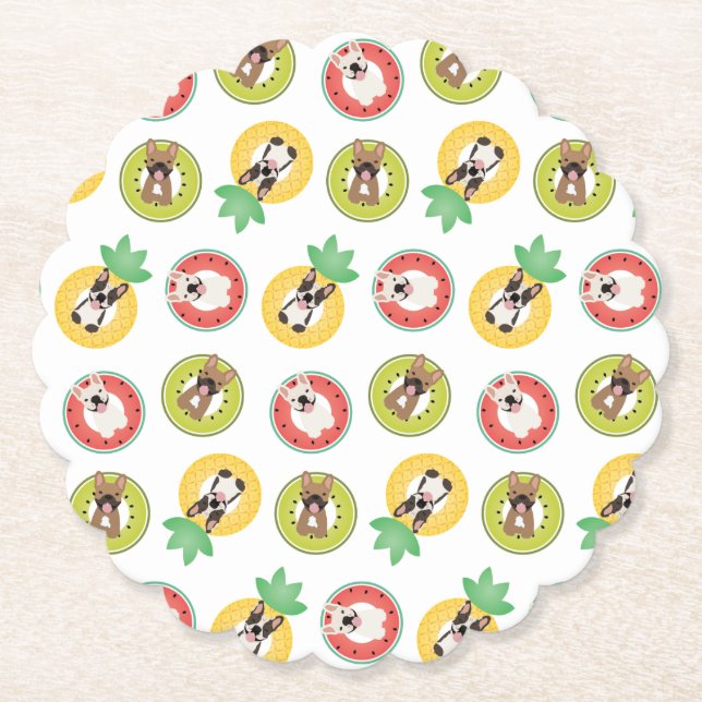 Fransk Bulldog i Fruit Bassäng Flyter Mönster Underlägg Papper (Framsida)