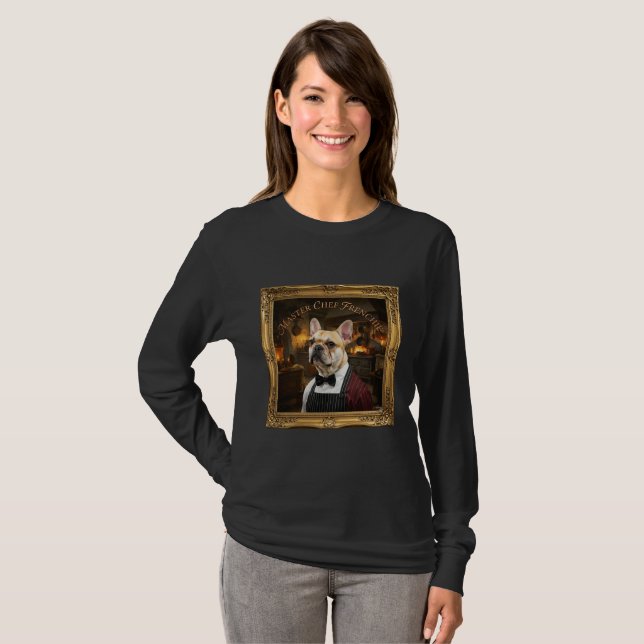 Fransk Bulldog i Guldram Långärmad T-Shirt (Hel framsida)