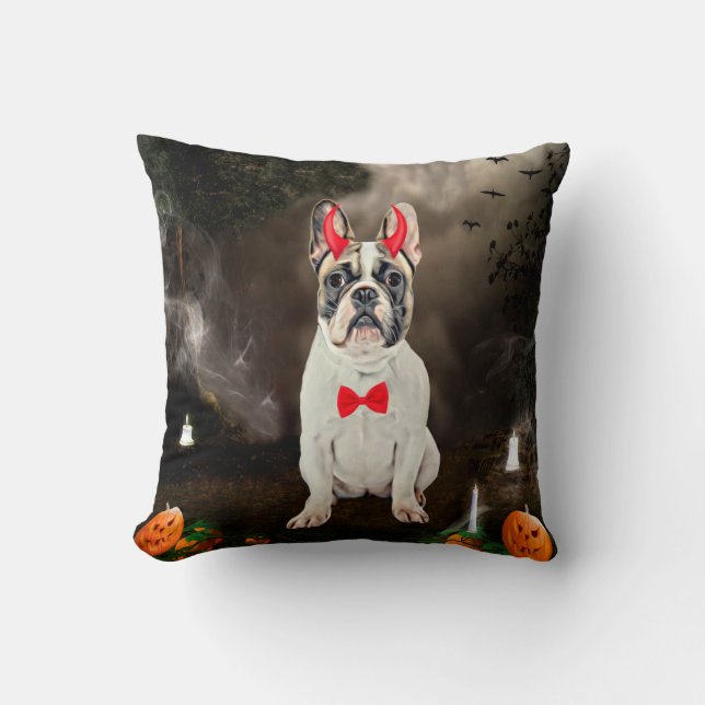 Fransk Bulldog i Halloween Costume Kudde (Framsida)