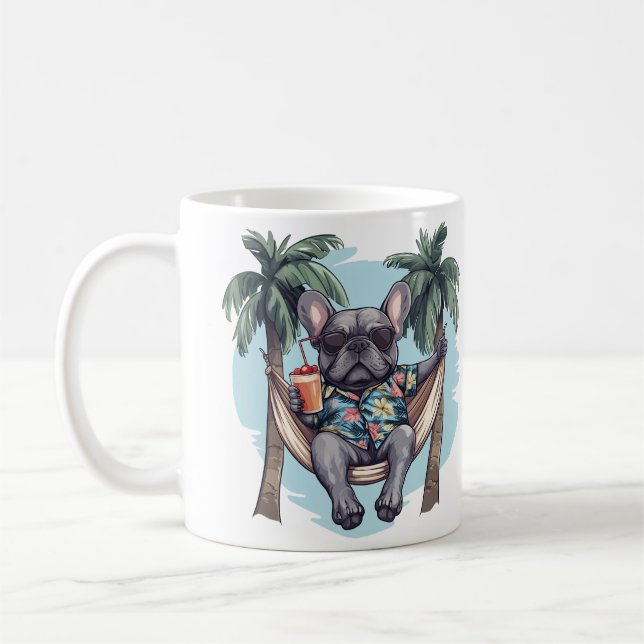 Fransk Bulldog I Hawaiiansk Top Kaffemugg (Vänster)