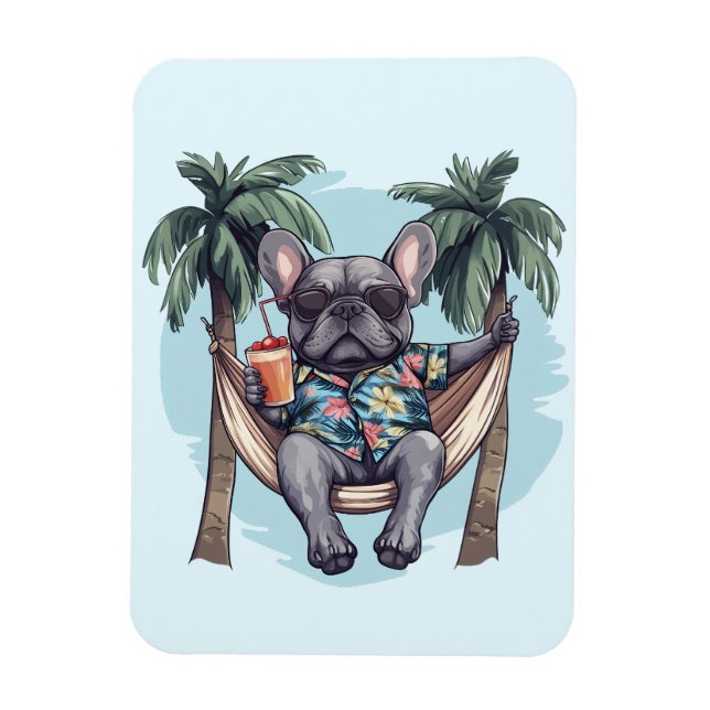 Fransk Bulldog I Hawaiiansk Top Magnet (Vertikal)