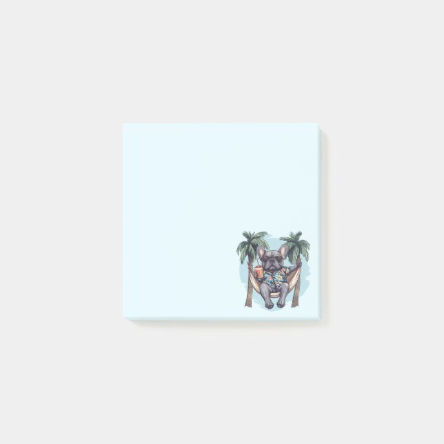 Fransk Bulldog I Hawaiianskt Topp Post-it Block (Framsida)