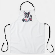 Fransk Bulldog I Heart Mamma Tattoo Apron