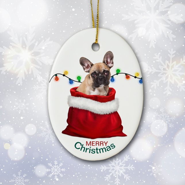 Fransk Bulldog i Helgdag Gift Bag Ceramic Ornamen Julgransprydnad Keramik (Skapare uppladdad)