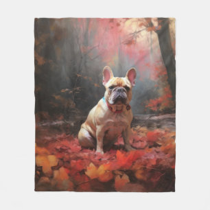Fransk Bulldog i Höst löv Fall Inspire Fleecefilt