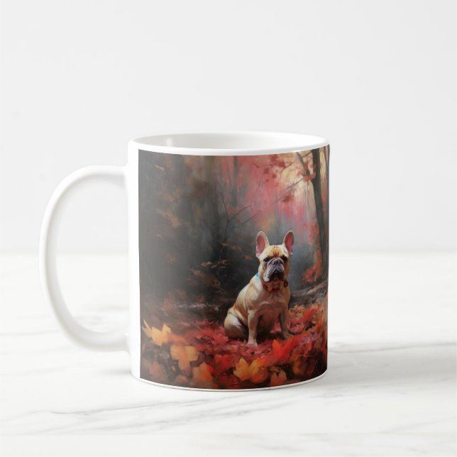 Fransk Bulldog i Höst löv Fall Inspire Kaffemugg (Vänster)