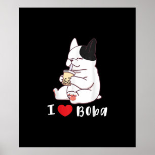 fransk bulldog i kärlek boba bubble mjölk te-gåva poster