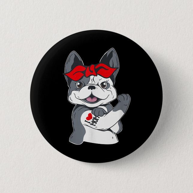 Fransk Bulldog I Kärlek Mamma Tattoo Knapp (Framsida)