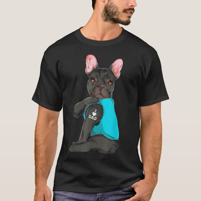 Fransk Bulldog I Kärlek Pappa Tattoapparel, Hund P T Shirt (Framsida)