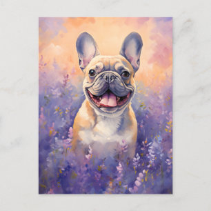 Fransk Bulldog i Lavender fält Vykort