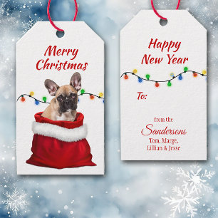 Fransk Bulldog i Märkrna Santa Bag Gift Presentetikett