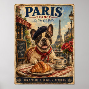 Fransk Bulldog i Paris Vintage Resaaffisch Poster