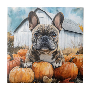 Fransk Bulldog i Pumpkin Patch Kakelplatta