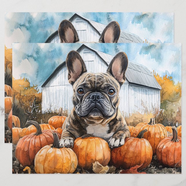 Fransk Bulldog i Pumpkin Patch Scrapbook Papper (Fram/baksida)