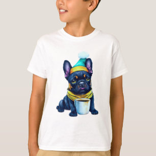 Fransk Bulldog i Santa Hat och Scarf T Shirt