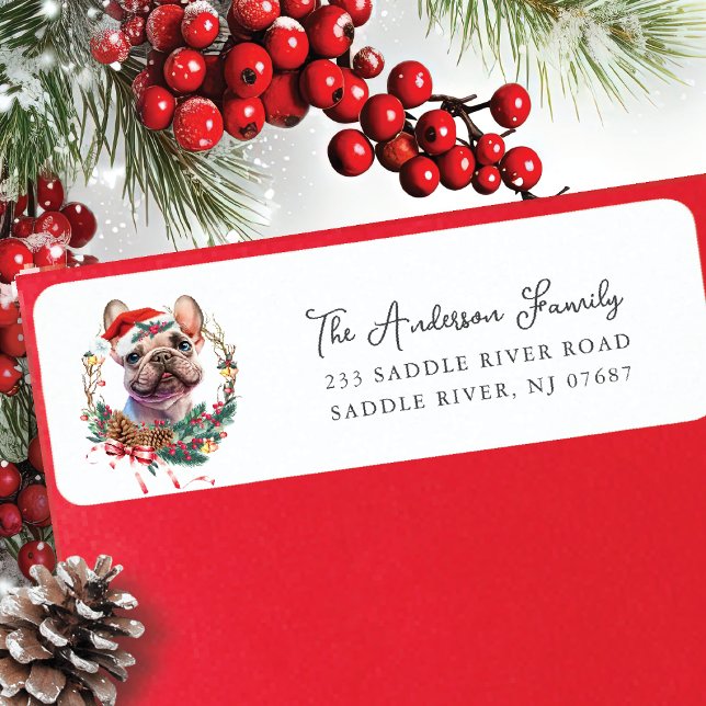 Fransk Bulldog i Santa Hat-Returadressen Returadress Etikett (Skapare uppladdad)