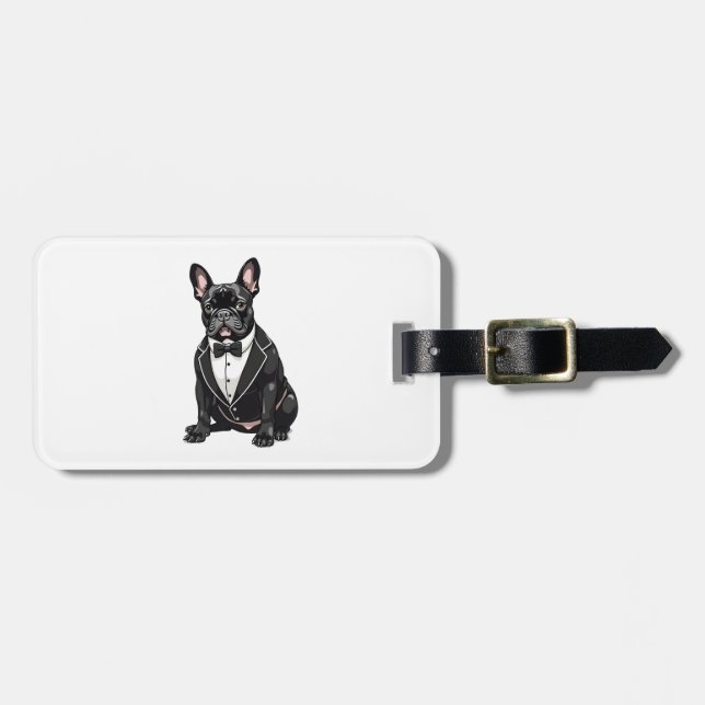 Fransk Bulldog i Smoking Bagagebricka (Horisontell Framsida)