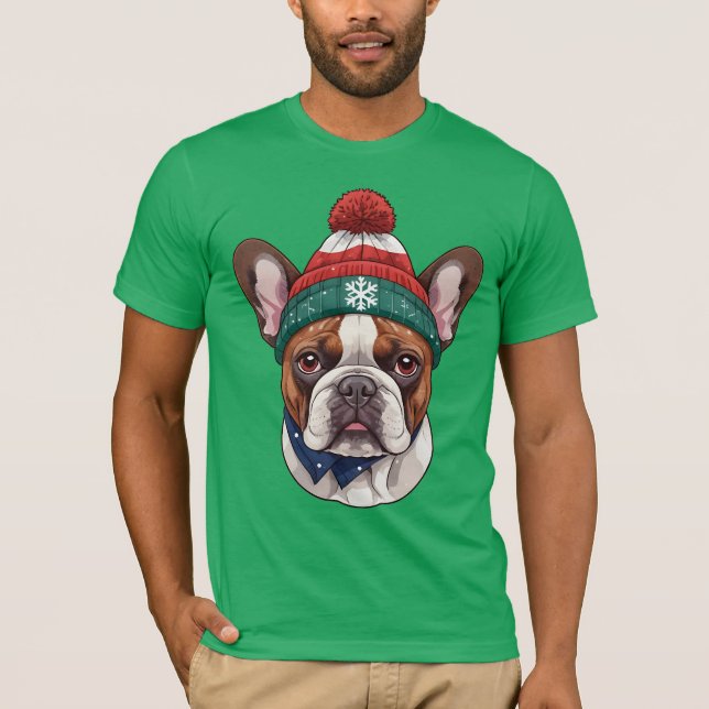 Fransk Bulldog i Snö Hat - Hund Il i julklapp T Shirt (Framsida)